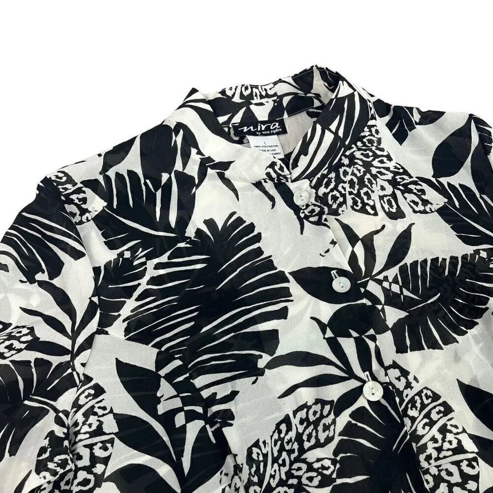 Nira Kaplan Open Front Duster Semi Sheer Cover Up Black White Floral Large - Picture 9 of 12